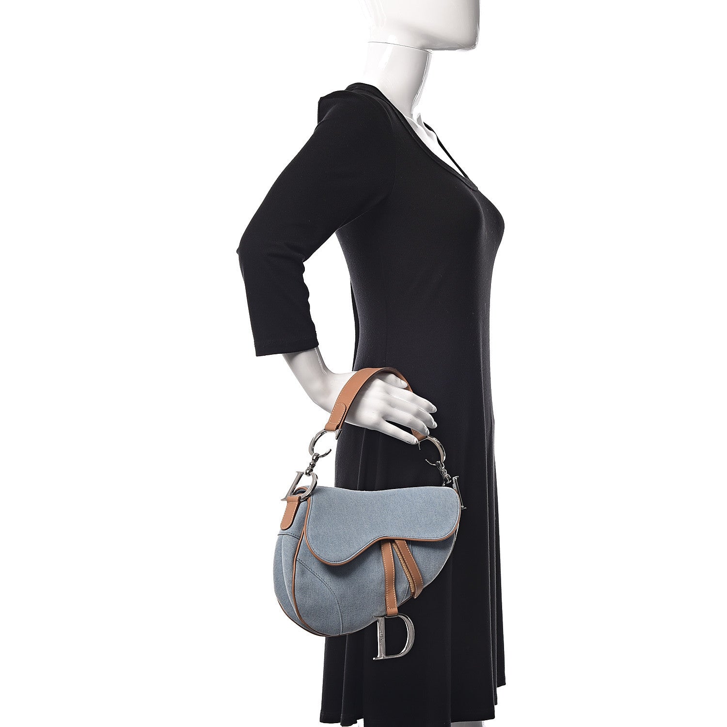 Christian Dior Denim Calfskin Saddle Bag Light Blue 2 of 12