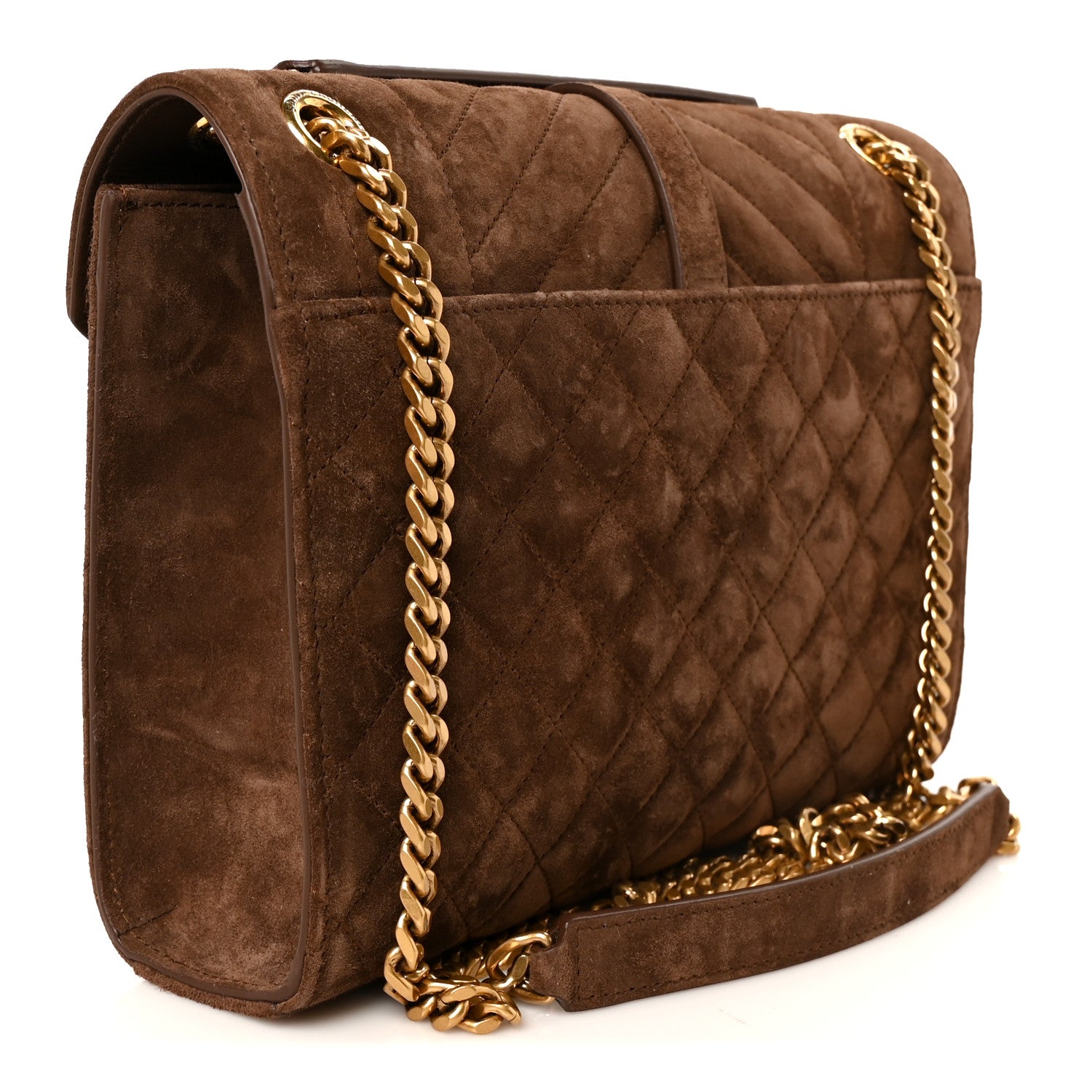 Saint Laurent Suede Mixed Matelasse Triquilt Medium Monogram Envelope Satchel Bark Brown 3 of 11
