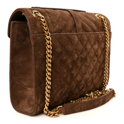 Saint Laurent Suede Mixed Matelasse Triquilt Medium Monogram Envelope Satchel Bark Brown 3 of 11