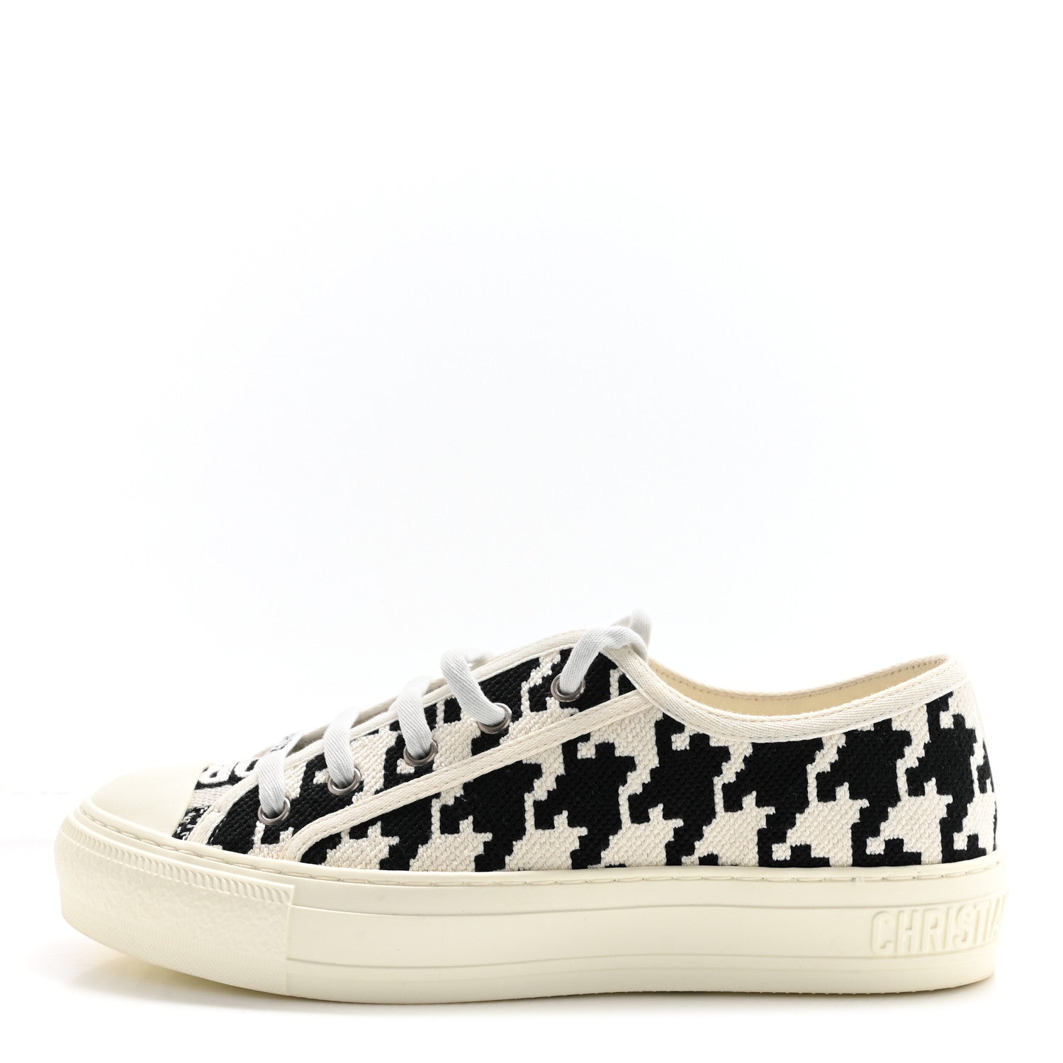Christian Dior Canvas Macro Houndstooth Embroidered Womens Walk'N'Dior Low Top Sneakers 37.5 White Black 1 of 9
