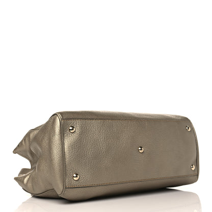 Gucci Metallic Pebbled Calfskin Medium Bamboo Shopper Tote Golden Beige 4 of 12