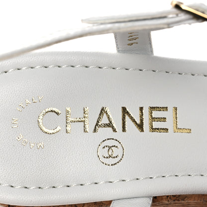 Chanel Patent Goatskin Cork CC Ankle Strap Platform Sandals 40 White 9 of 15
