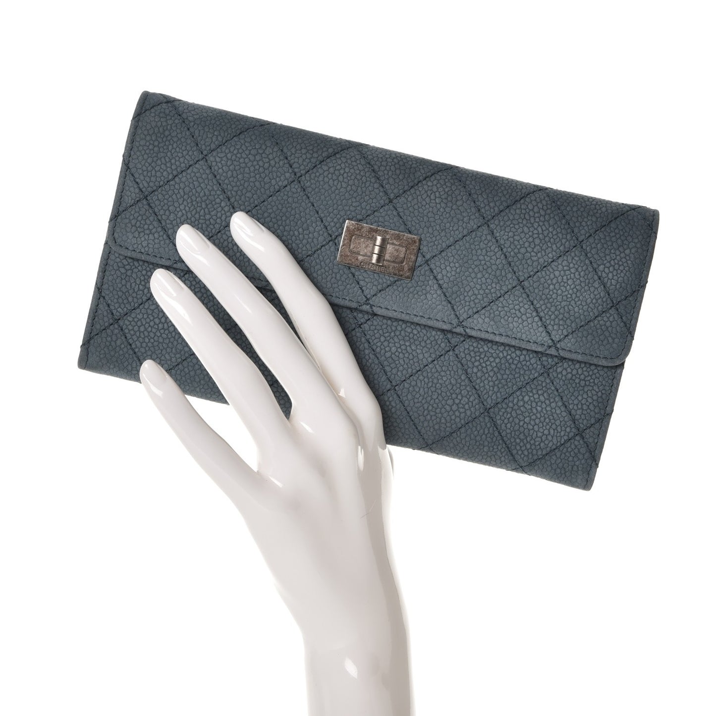 Iridescent Caviar Quilted Large Reissue Flap Wallet Blue