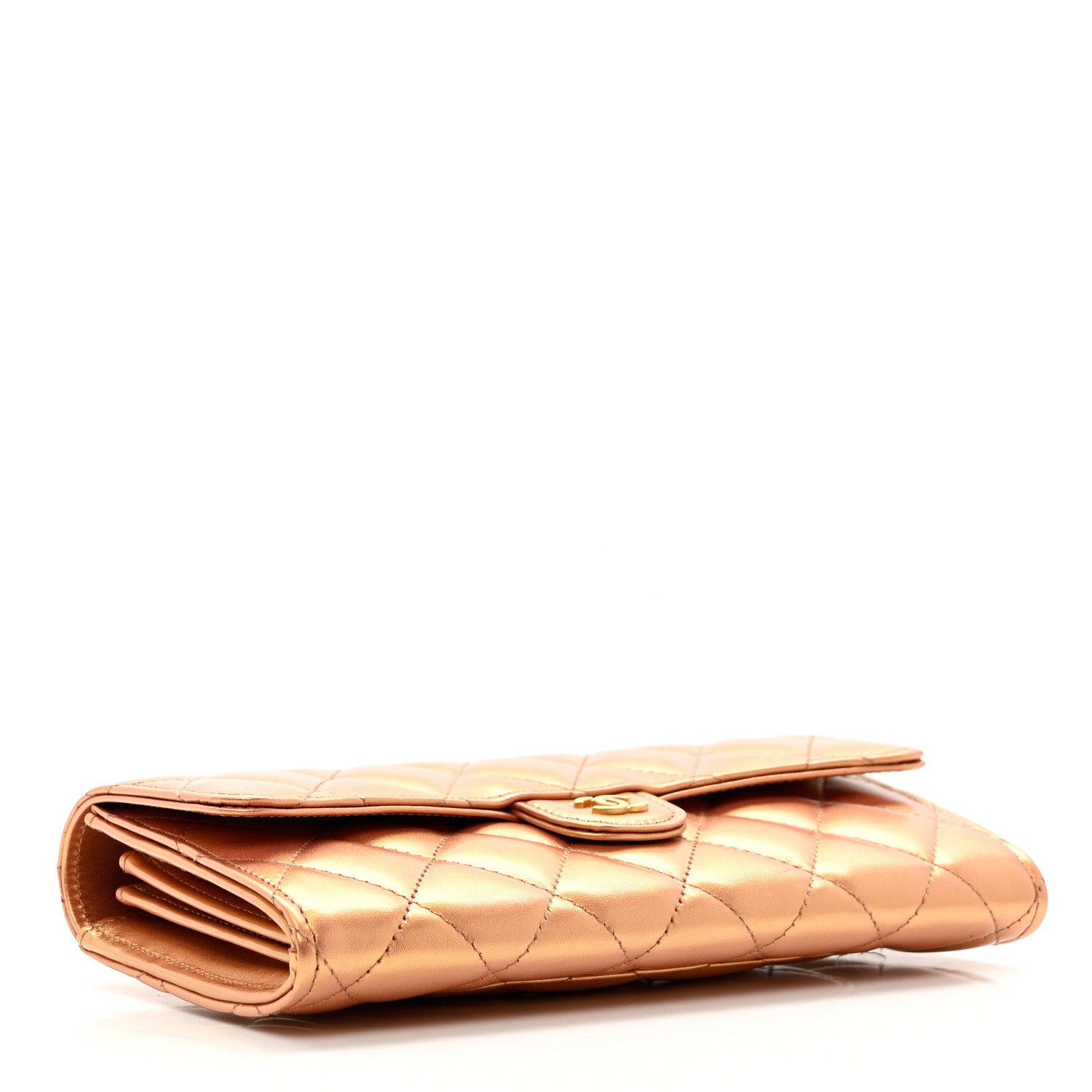 Chanel Metallic Lambskin Quilted Large Gusset Flap Wallet Golden 4 of 7
