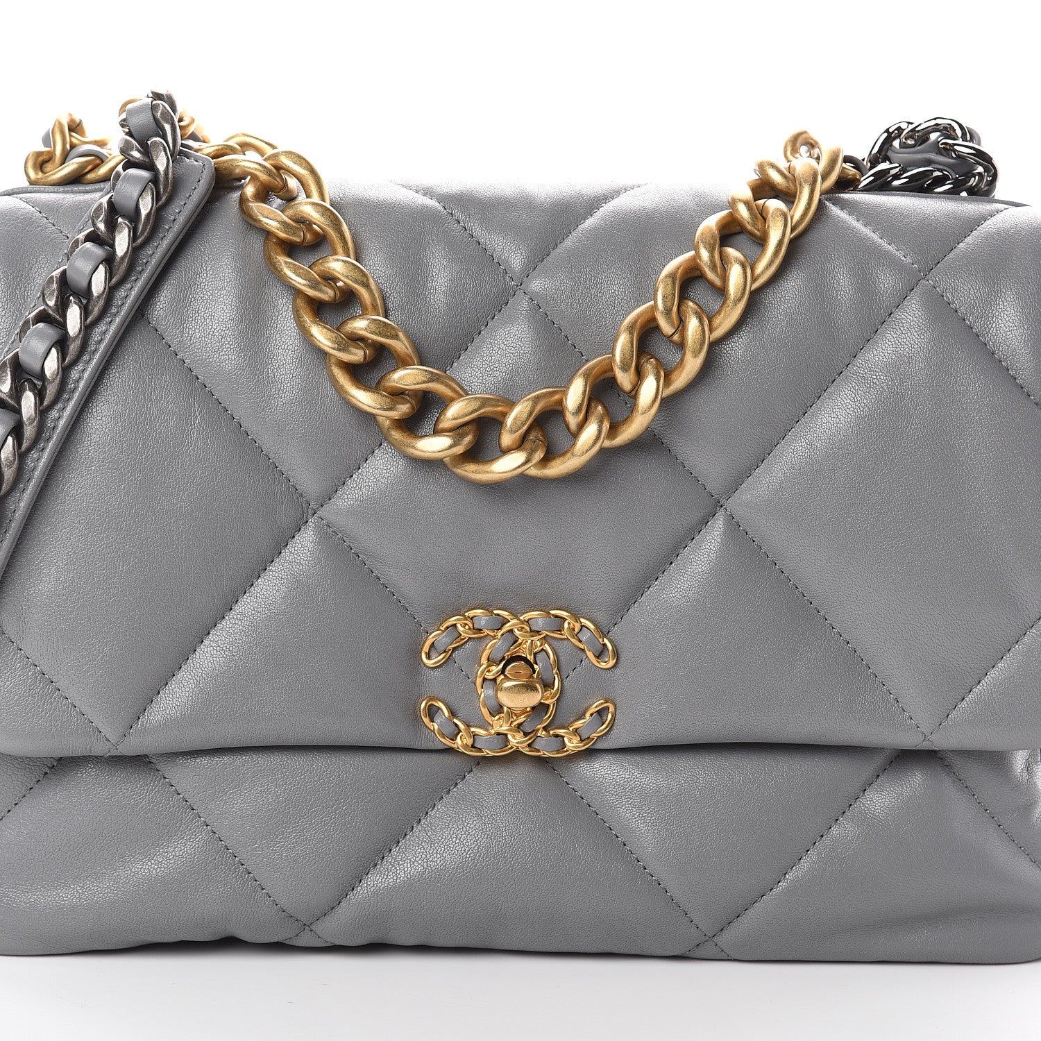 Chanel Goatskin Quilted Large 19 Flap Grey 7 of 9