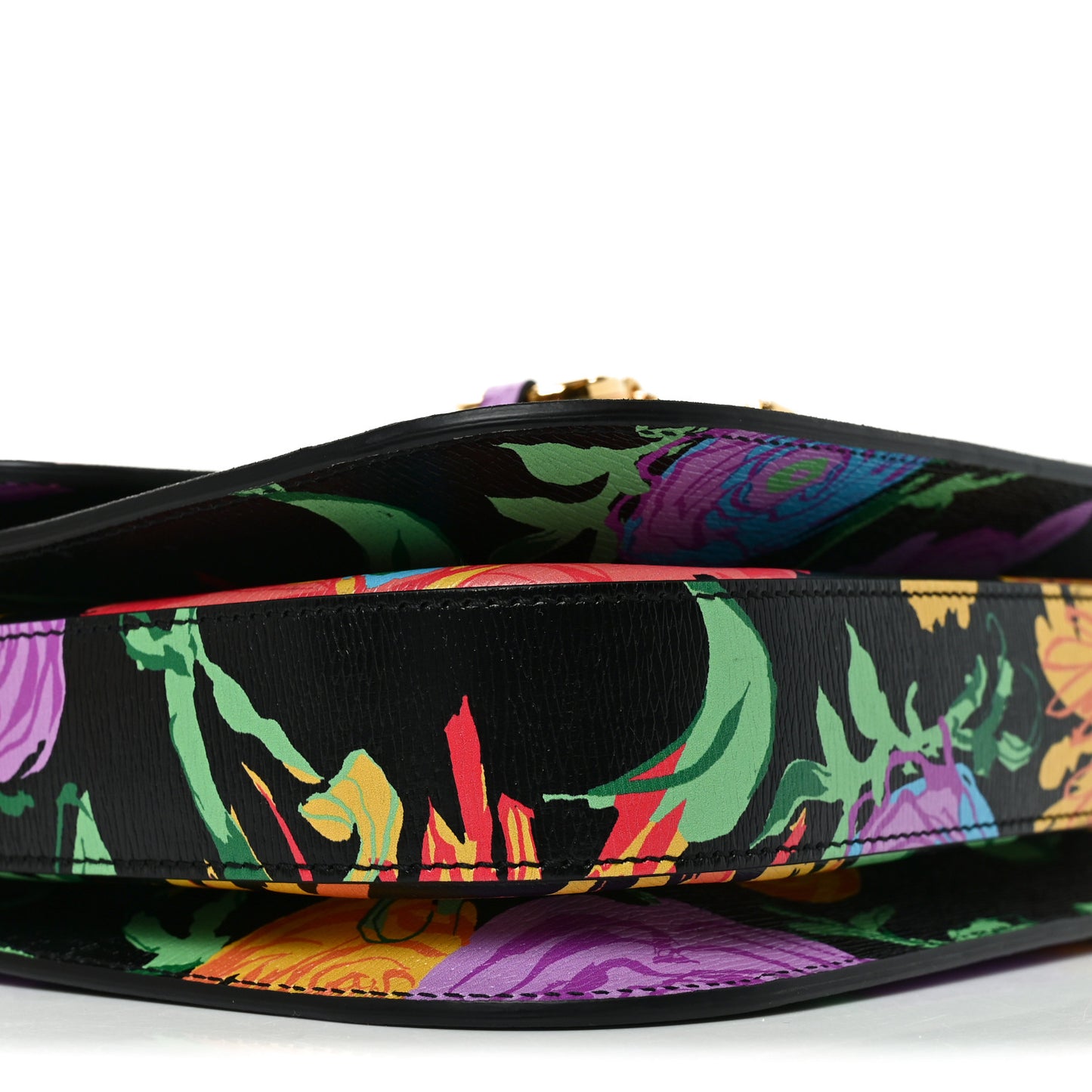 X KEN SCOTT New Shangai Calfskin Jenny Floral Print Horsebit 1955 Shoulder Bag Black Pink