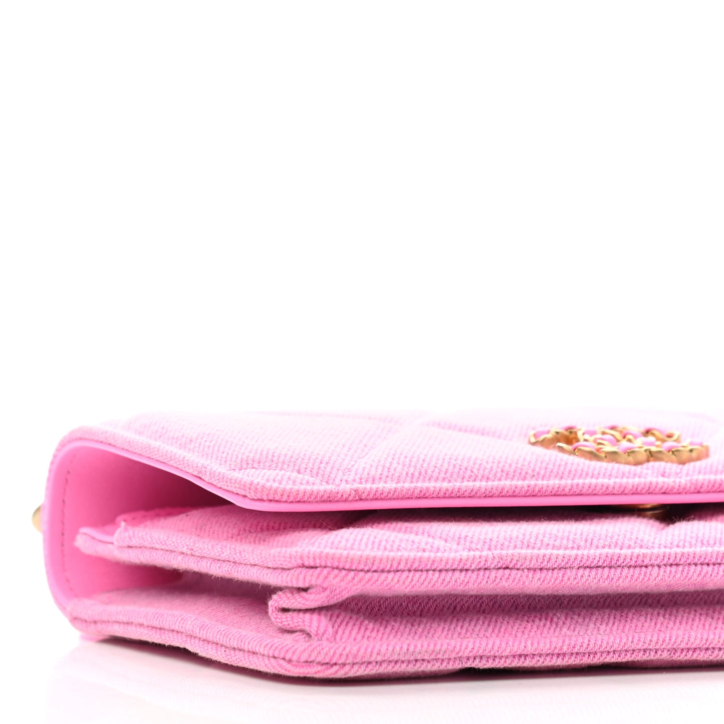 Denim Quilted Chanel 19 Wallet On Chain WOC Neon Pink