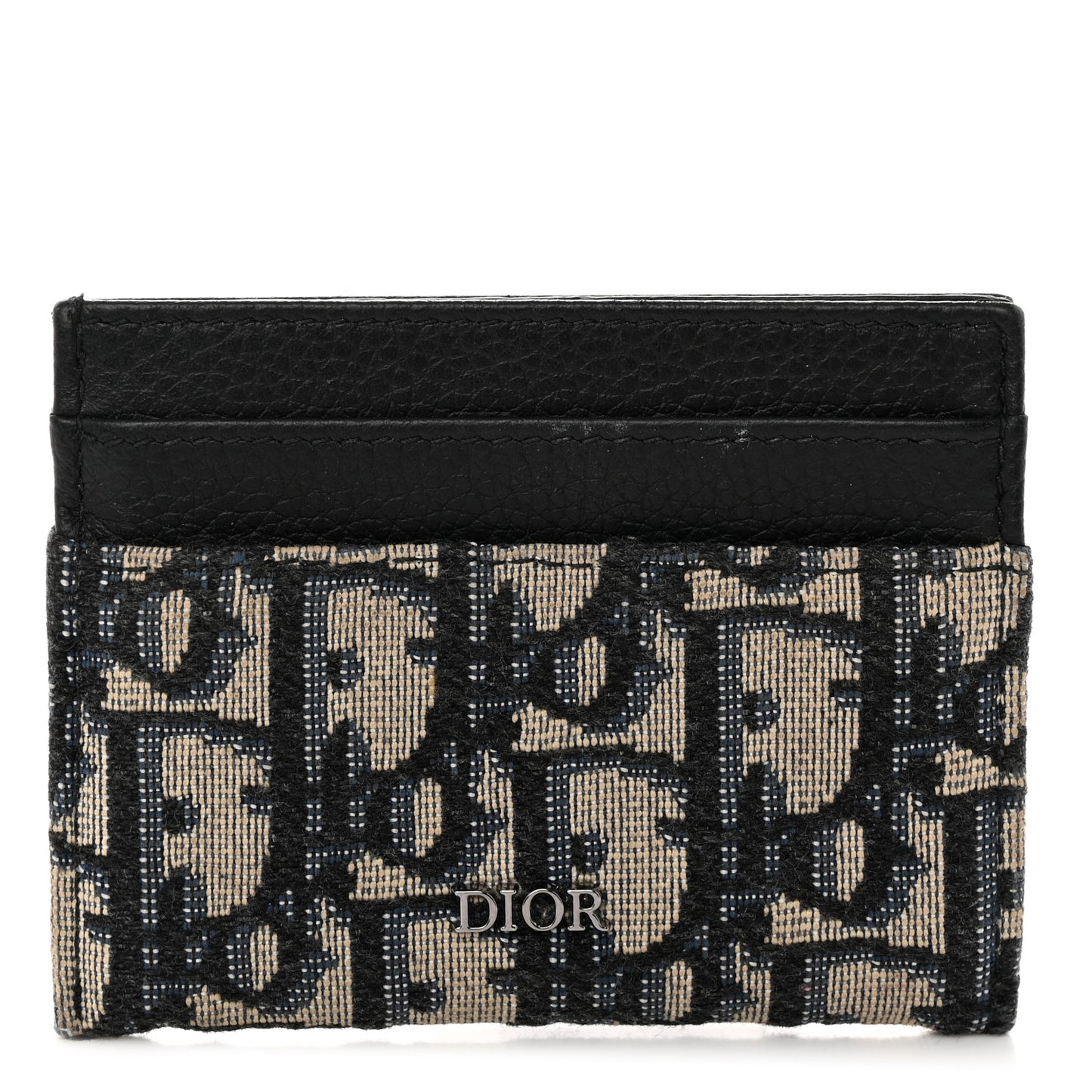 Grained Calfskin Oblique Card Holder Black