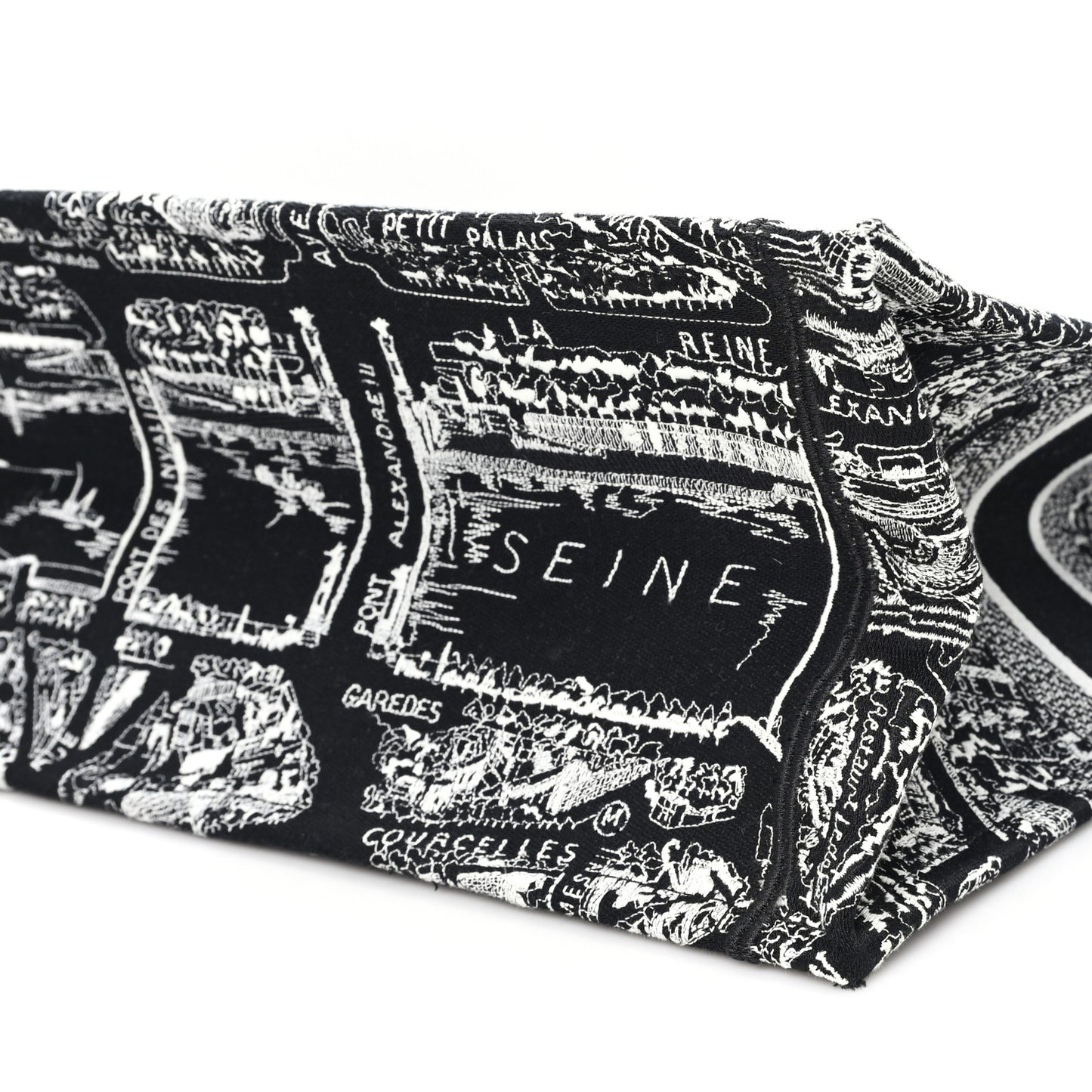 Canvas Embroidered Large Plan De Paris Book Tote Black White