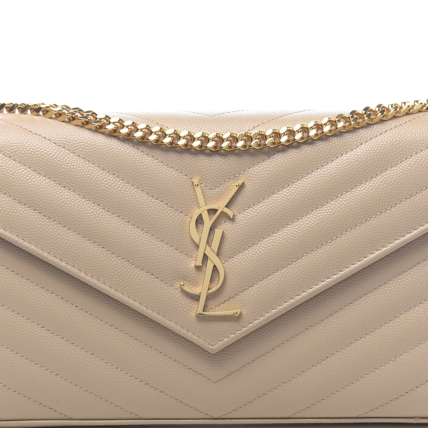 Saint Laurent Grain De Poudre Matelasse Chevron Monogram Chain Wallet Nude Powder 9 of 9