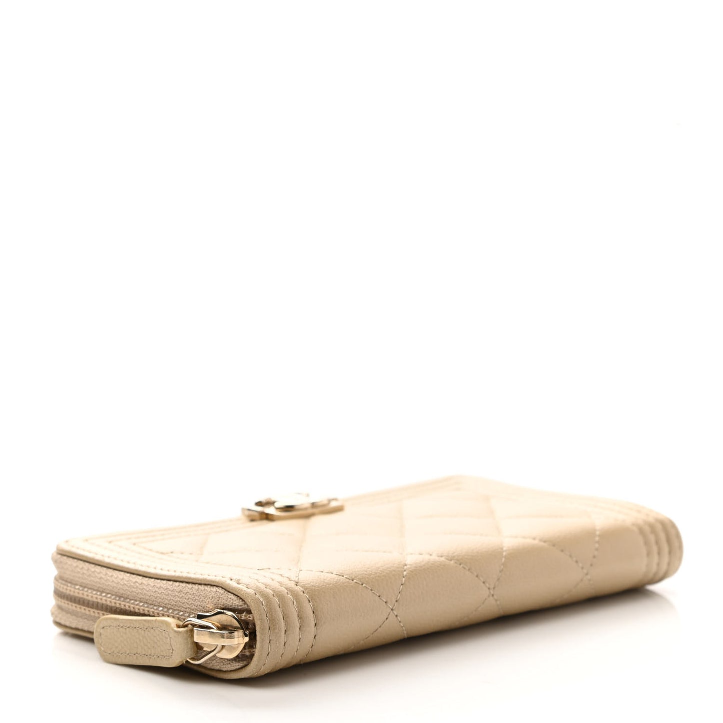 Metallic Caviar Quilted Small Boy Zip Around Wallet Light Gold