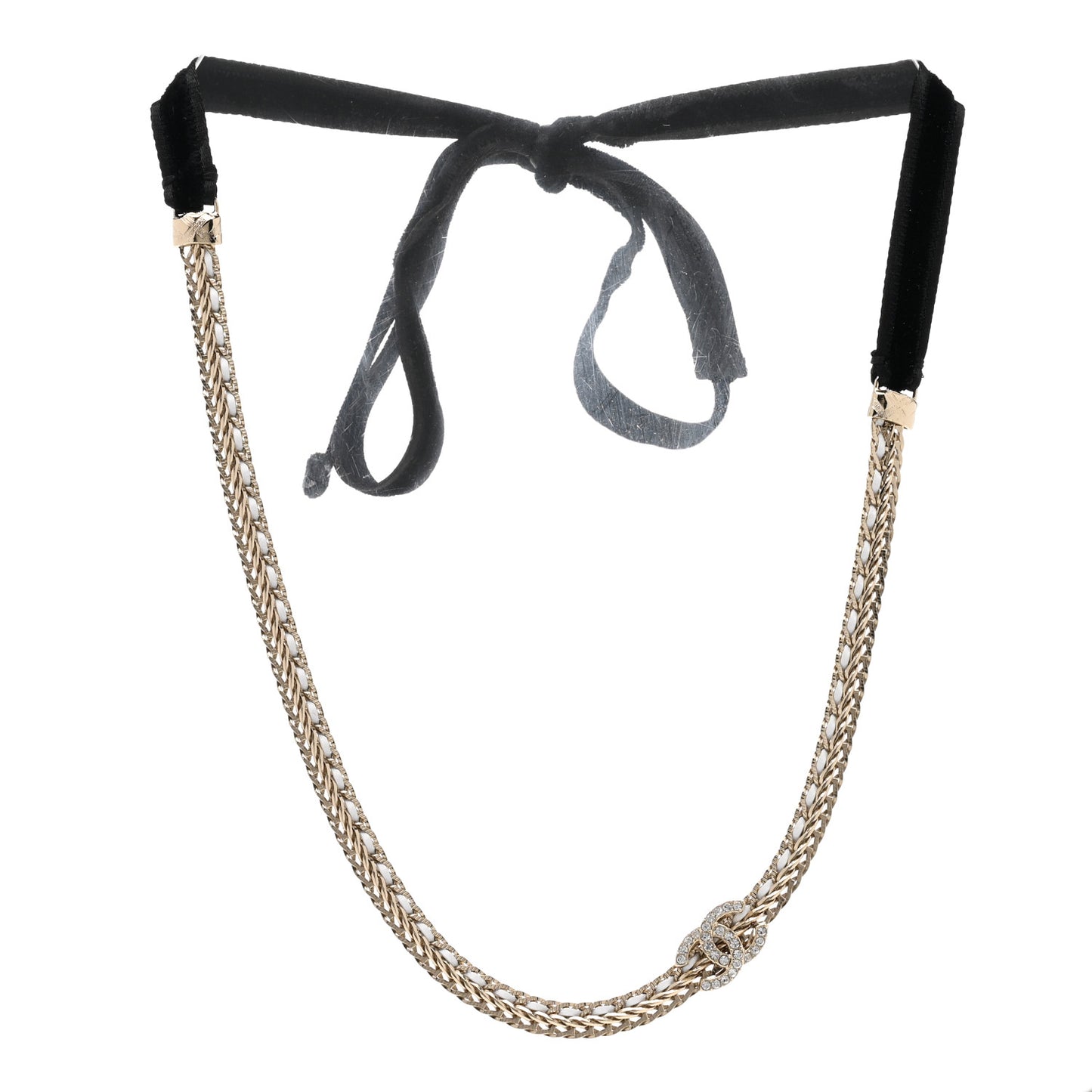 Metal Lambskin Crystal CC Choker Gold White