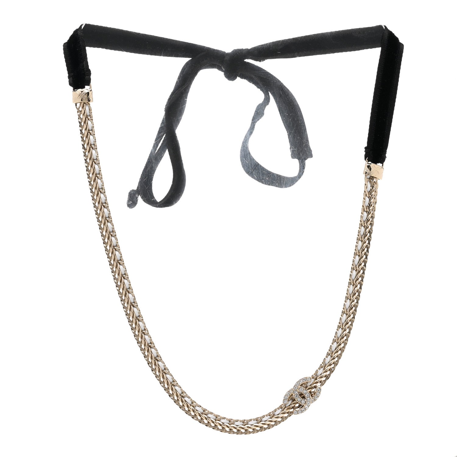 Chanel Metal Lambskin Crystal CC Choker Gold White 3 of 7