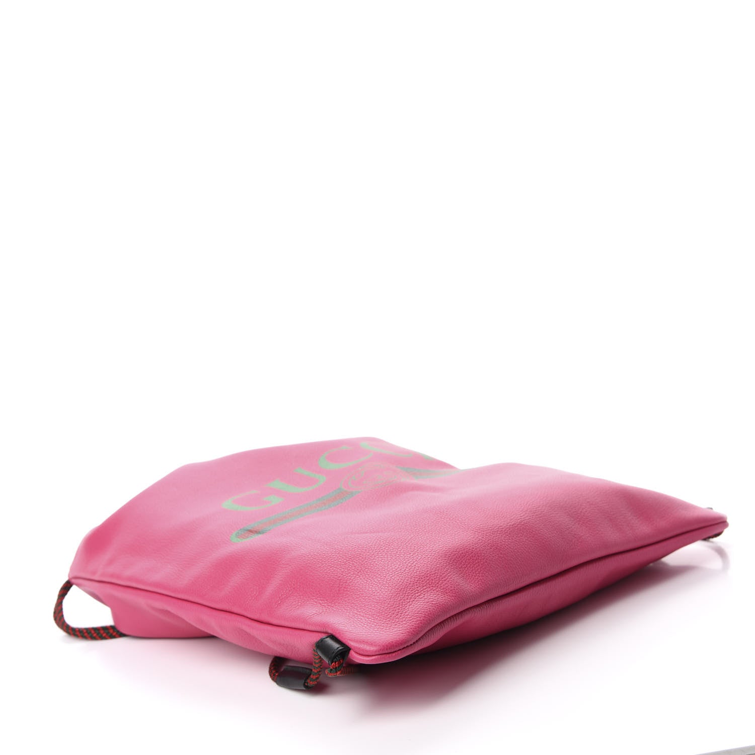Gucci Grained Calfskin Logo Drawstring Backpack Box Pink Green Black 3 of 9