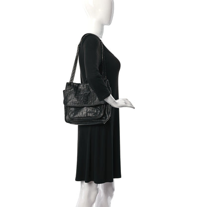 Saint Laurent Crinkled Calfskin Crocodile Embossed Monogram Medium Niki Chain Satchel Black 2 of 10