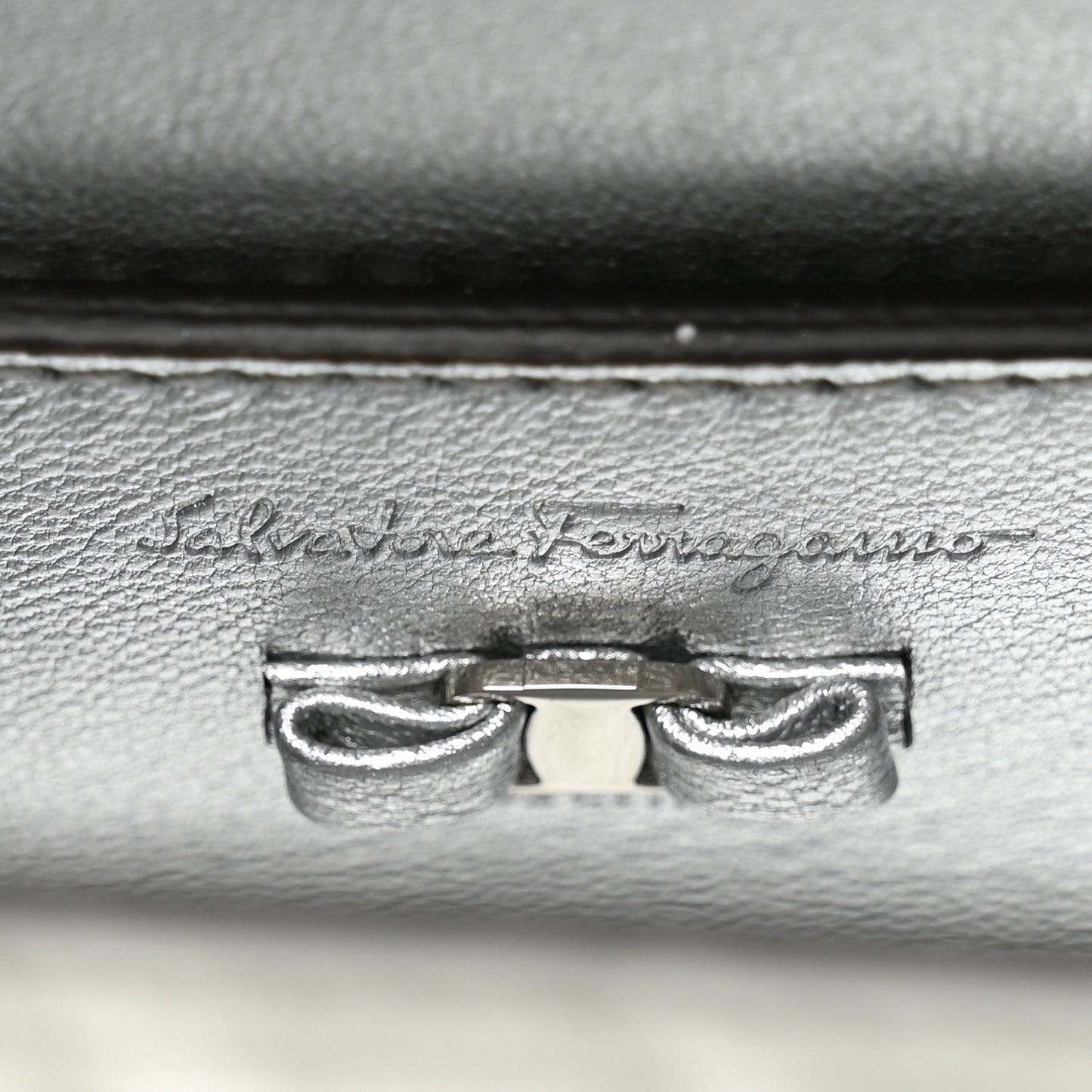 Metallic Calfskin Quilted Vara Bow Shoulder Bag Silver