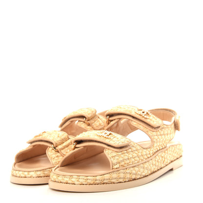 Chanel Braided Fabric Velcro Dad Sandals 39 Beige 3 of 12