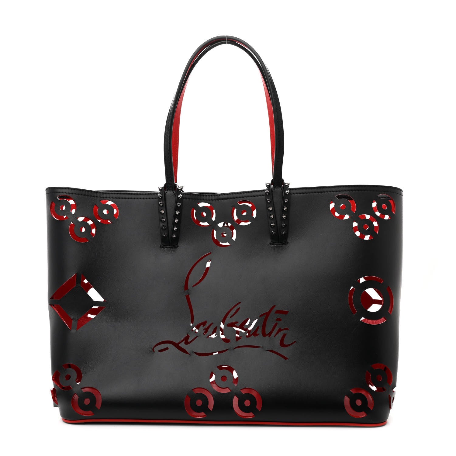 Christian Louboutin Calfskin Loubinthesky Perforated Cabarock Spikes Tote Black 1 of 12