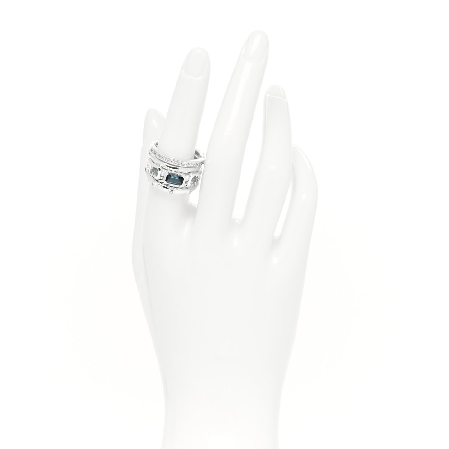Sterling Silver Diamond Hampton Blue Topaz 15mm Stax Five-Row Ring 57 8