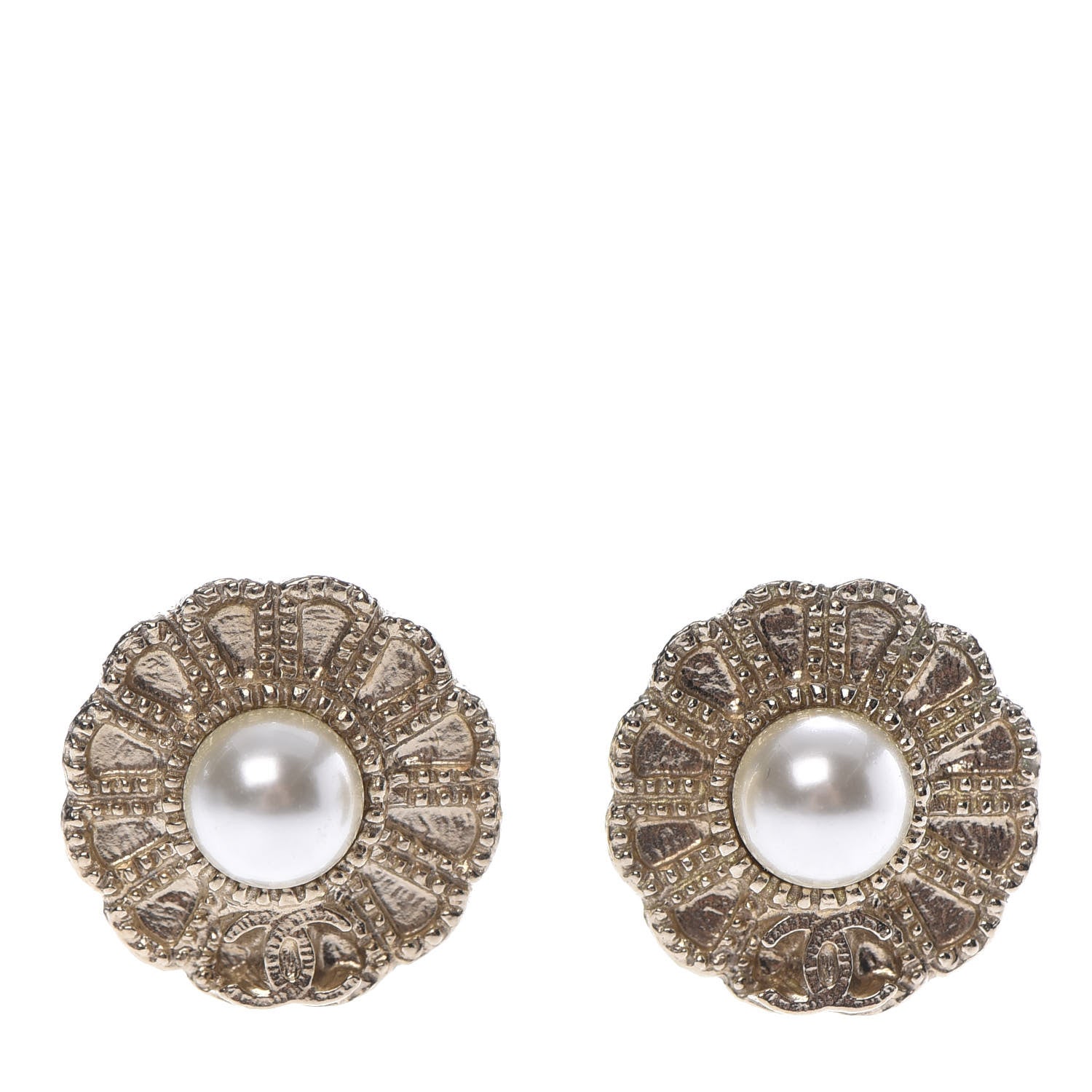 Chanel Pearl CC Camellia Earrings Gold 1 of 4