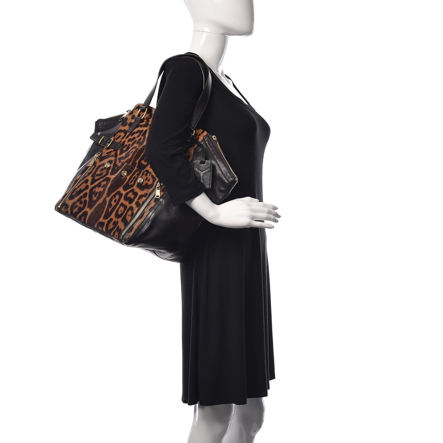 Saint Laurent Calfskin Leopard Print Pony Hair Medium Downtown Tote Dark Brown 2 of 18