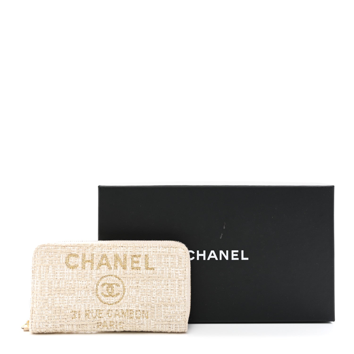 Chanel Lurex Canvas Deauville Medium Zip Around Wallet Beige 10 of 10