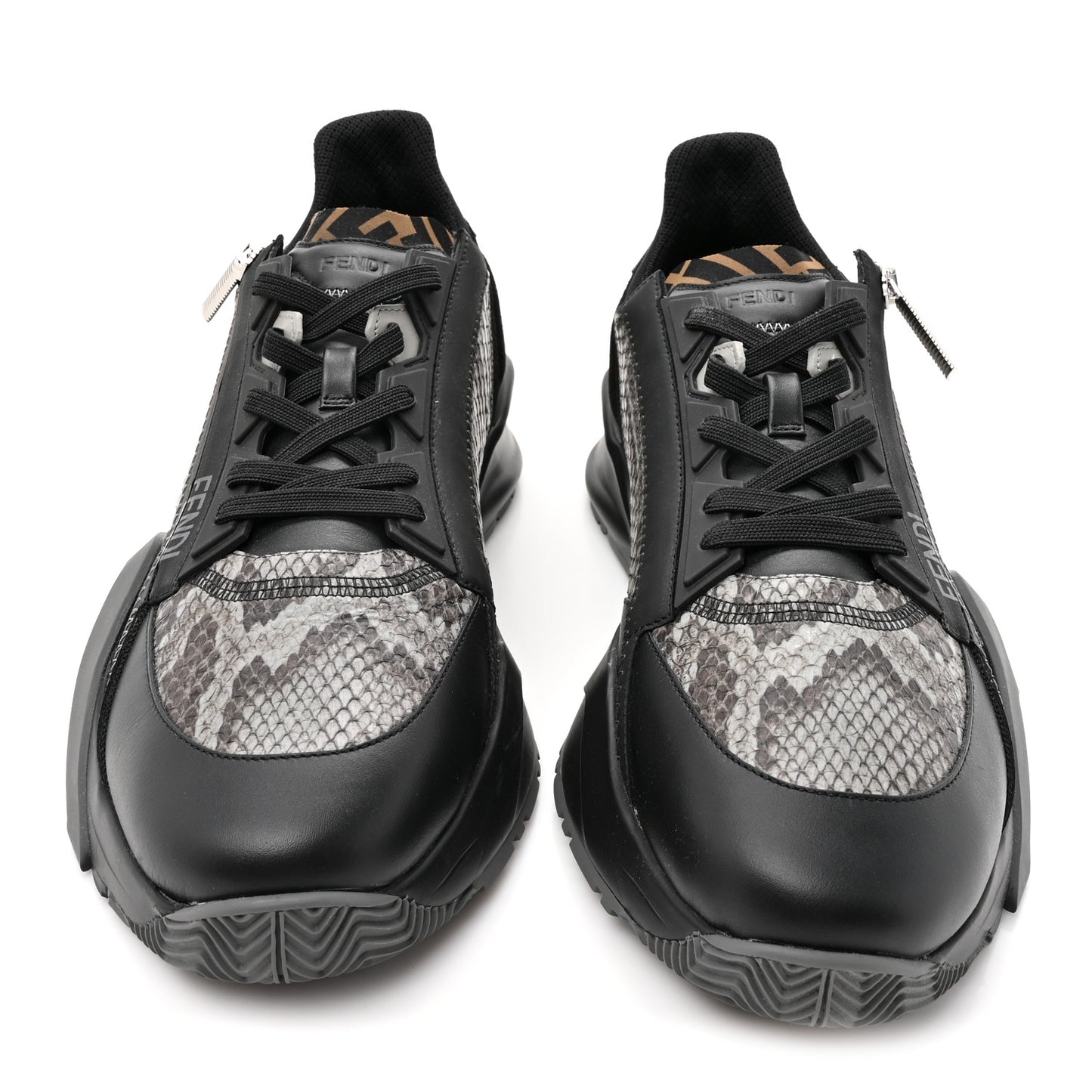 Calfskin Suede Snakeskin Mens Fendi Flow Low Top Sneakers 12 Asfalto Black Tabacco