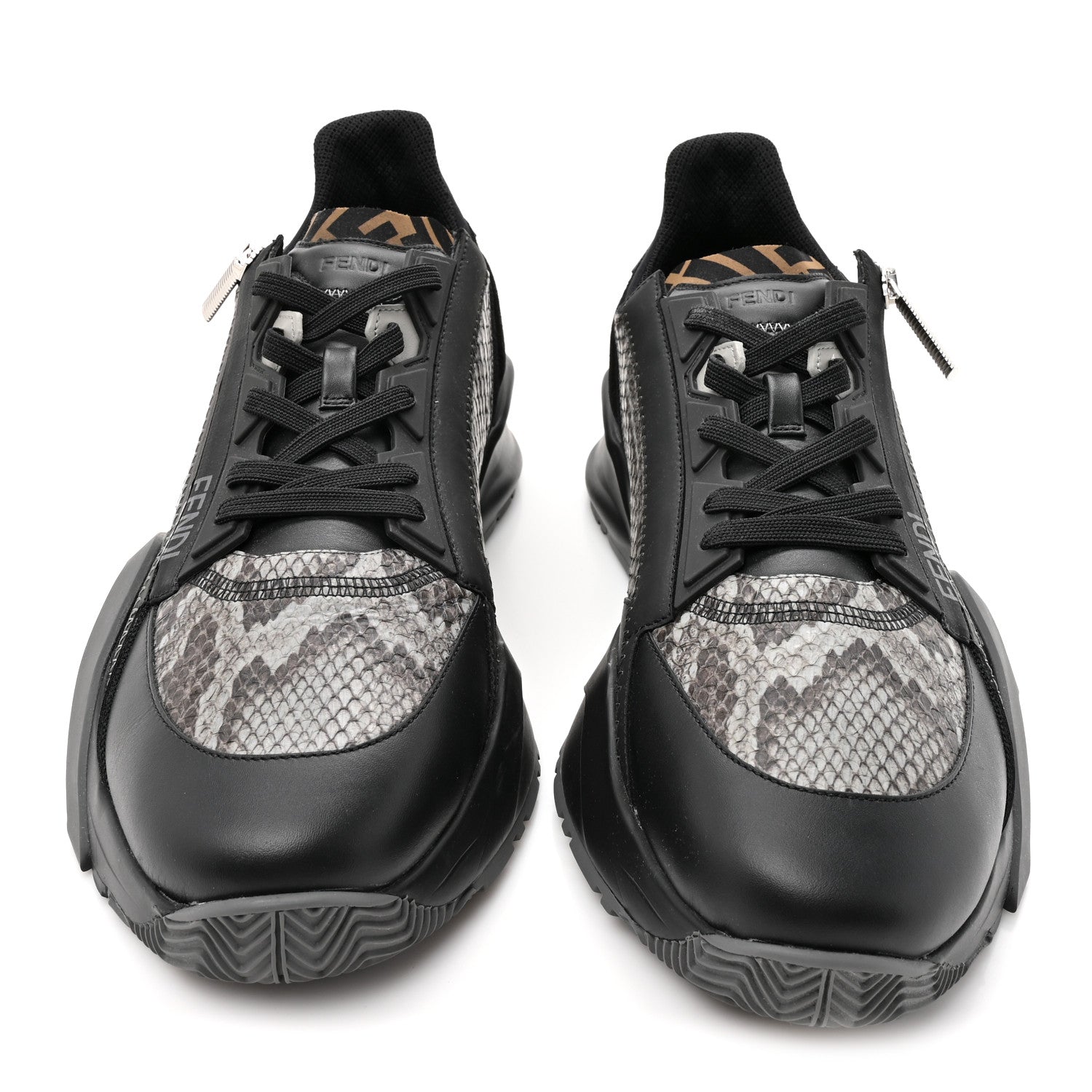 Fendi Calfskin Suede Snakeskin Mens Fendi Flow Low Top Sneakers 12 Asfalto Black Tabacco 3 of 9
