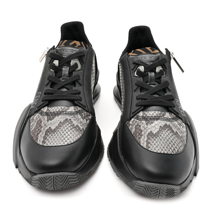 Fendi Calfskin Suede Snakeskin Mens Fendi Flow Low Top Sneakers 12 Asfalto Black Tabacco 3 of 9