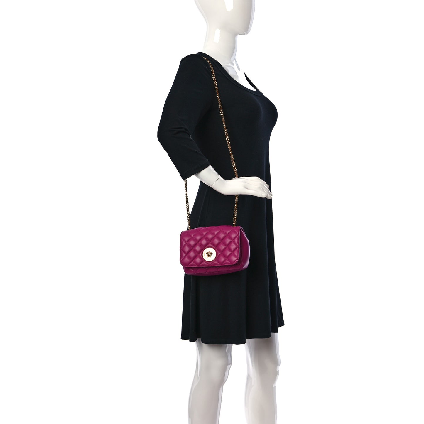 Nappa Quilted Small Medusa Chain Crossbody Pink