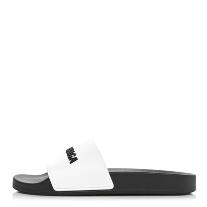 Balenciaga Rubber Womens Logo Pool Slide Sandals 39 Black White 1 of 9