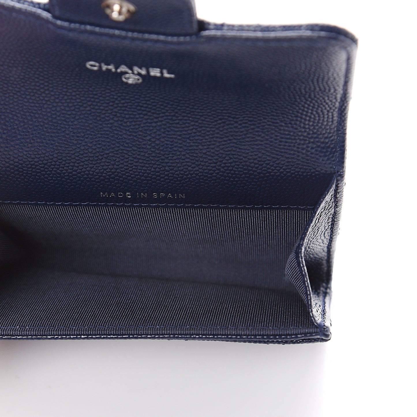 Caviar Quilted Flap Card Holder Navy Blue