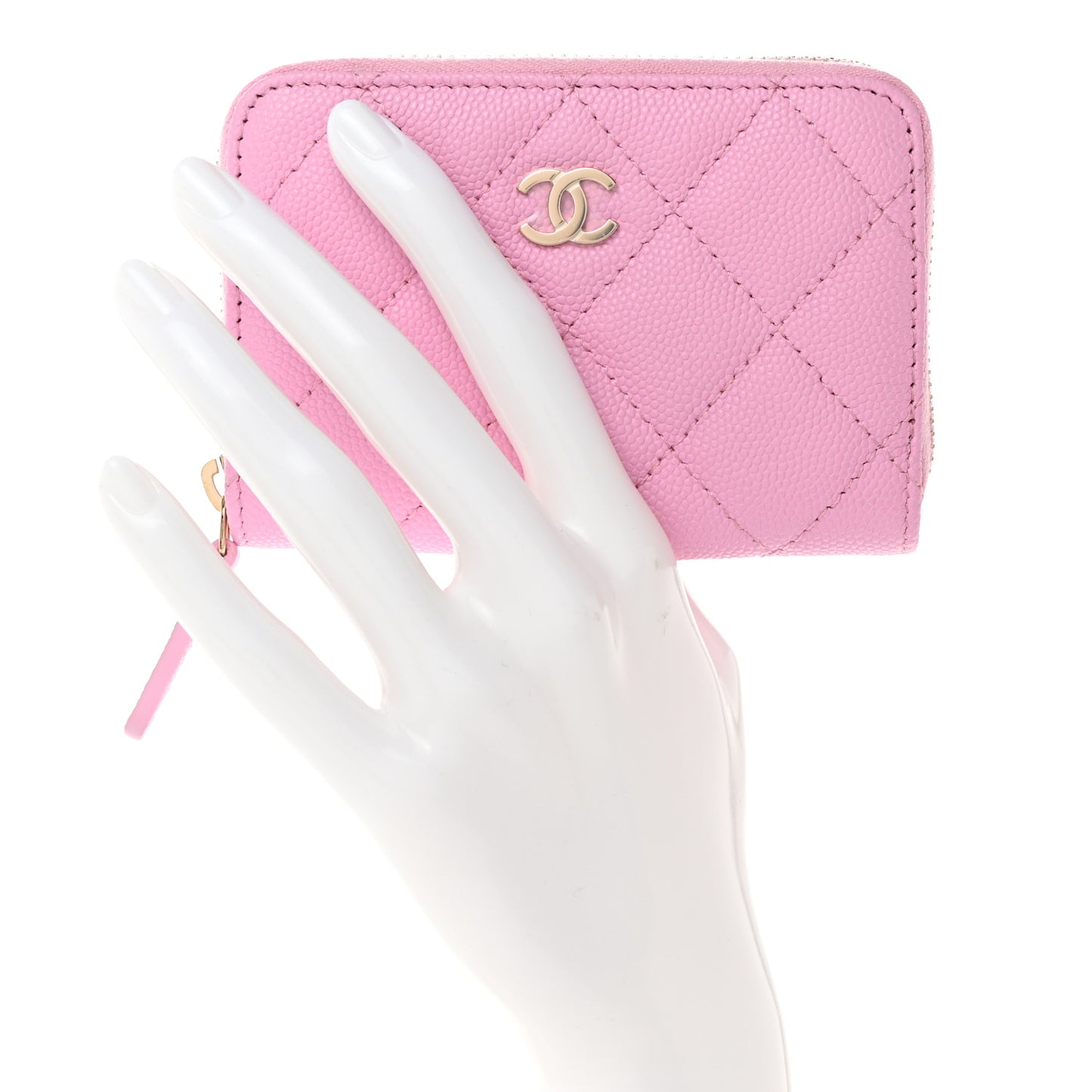 Caviar Quilted Zip Coin Purse Pink