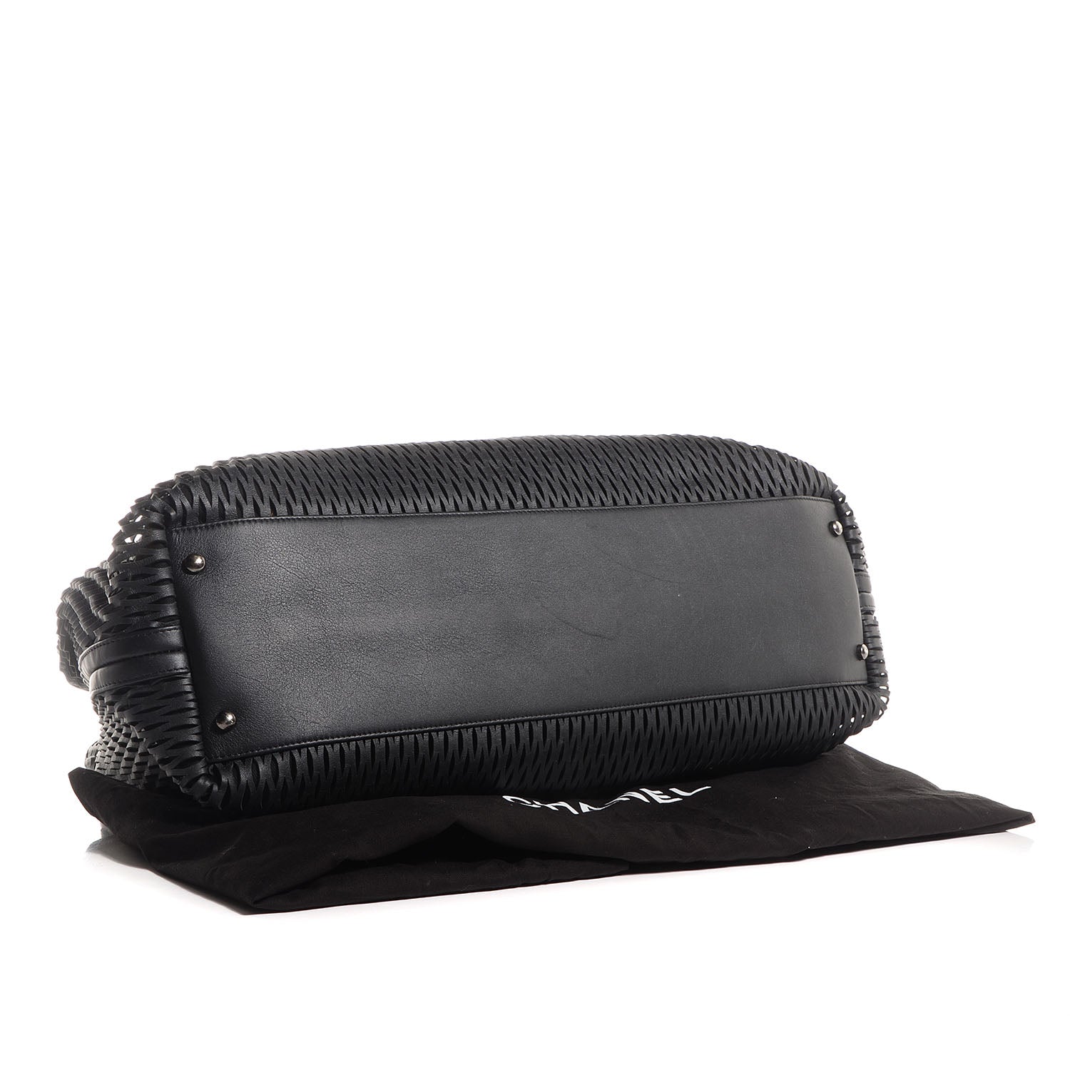 Chanel Calfskin Laser Cut Perforated CC Tote Black 4 of 7