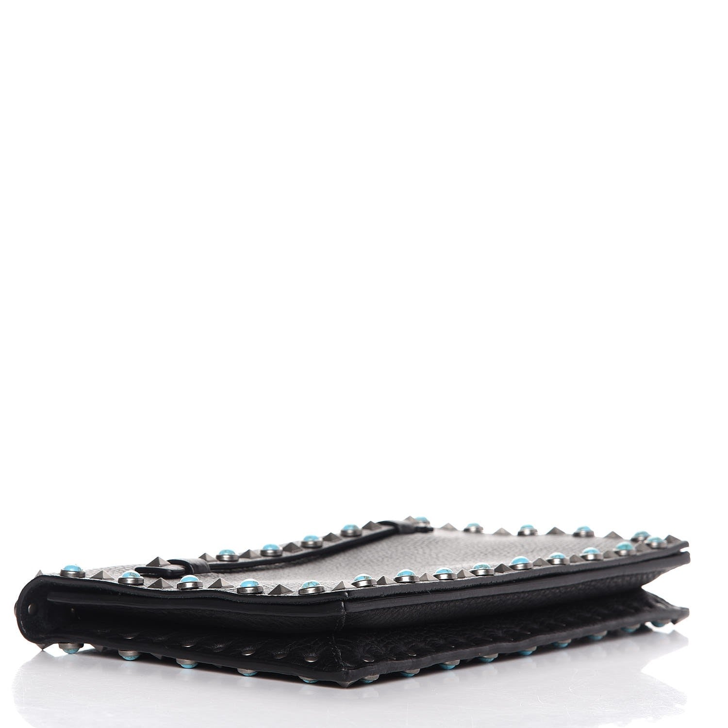 Valentino Garavani Pebbled Calfskin Rockstud Rolling Wristlet Clutch Black 4 of 8