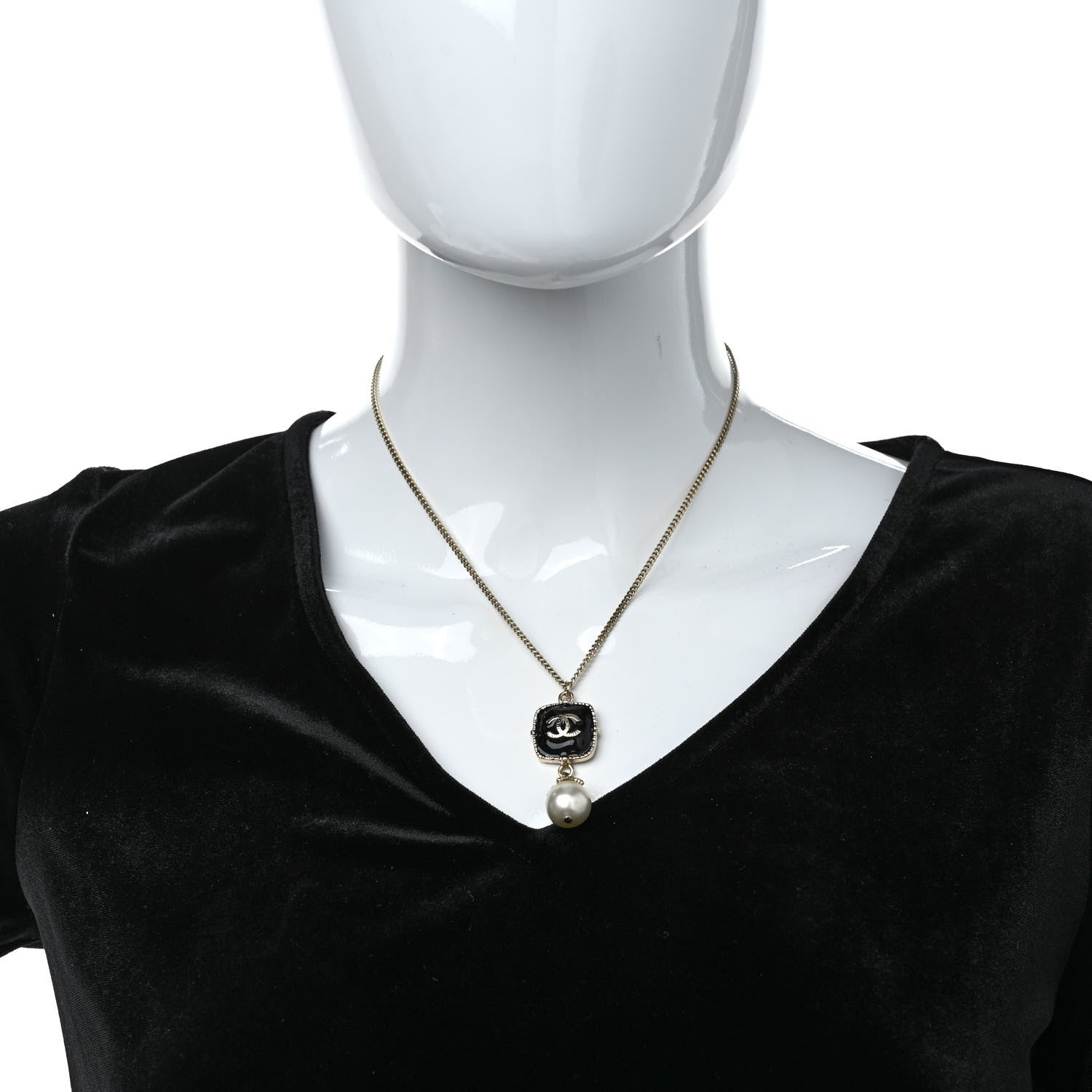 Chanel Enamel Pearl CC Drop Necklace Black Gold 2 of 6