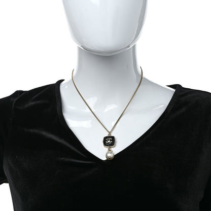 Chanel Enamel Pearl CC Drop Necklace Black Gold 2 of 6