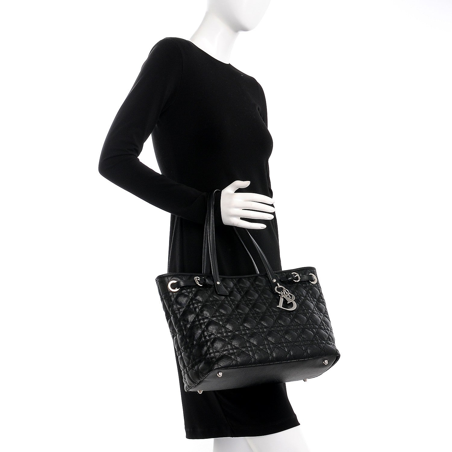 Christian Dior Coated Canvas Cannage Small Panarea Tote Black 2 of 7