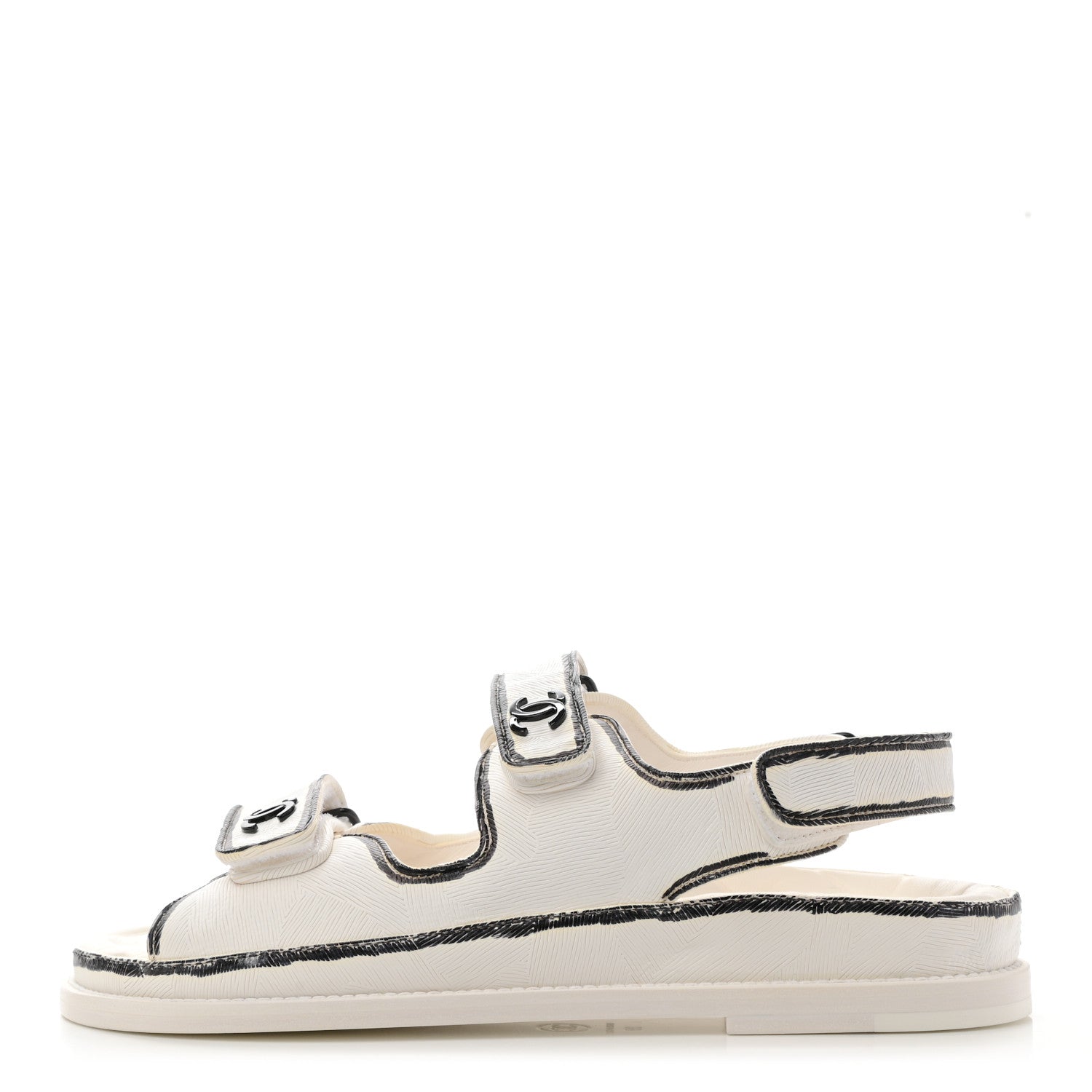 Chanel Calfskin Printed Velcro Dad Sandals 39 White Black 1 of 10
