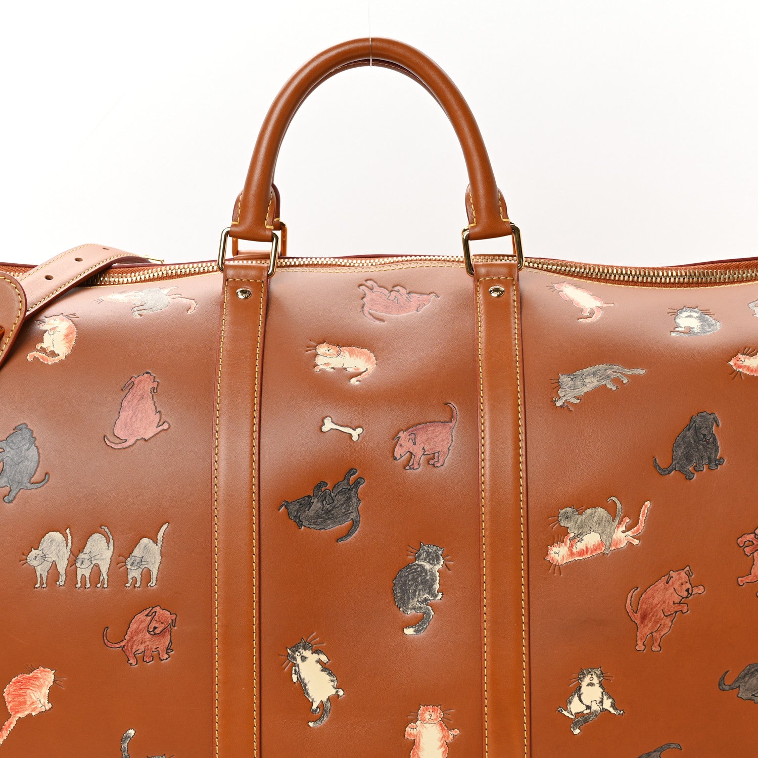 Louis Vuitton Calfskin Catogram Keepall Bandouliere 55  Tan 7 of 12