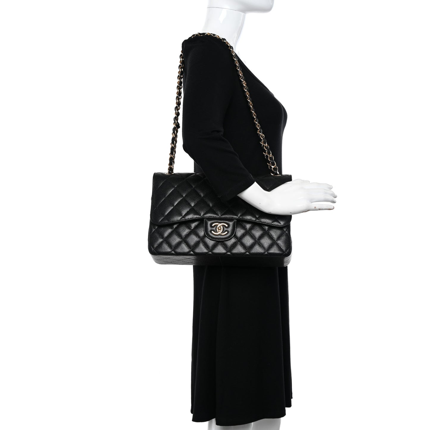 Caviar Quilted Jumbo Double Flap Black
