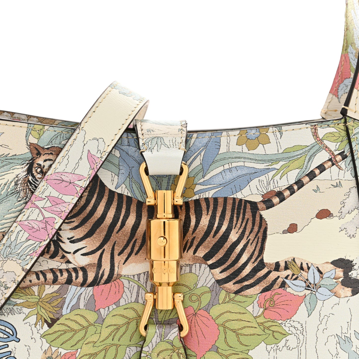 New Shangai Calfskin Tiger Savanah Small Jackie 1961 Hobo Chalky White Multicolor