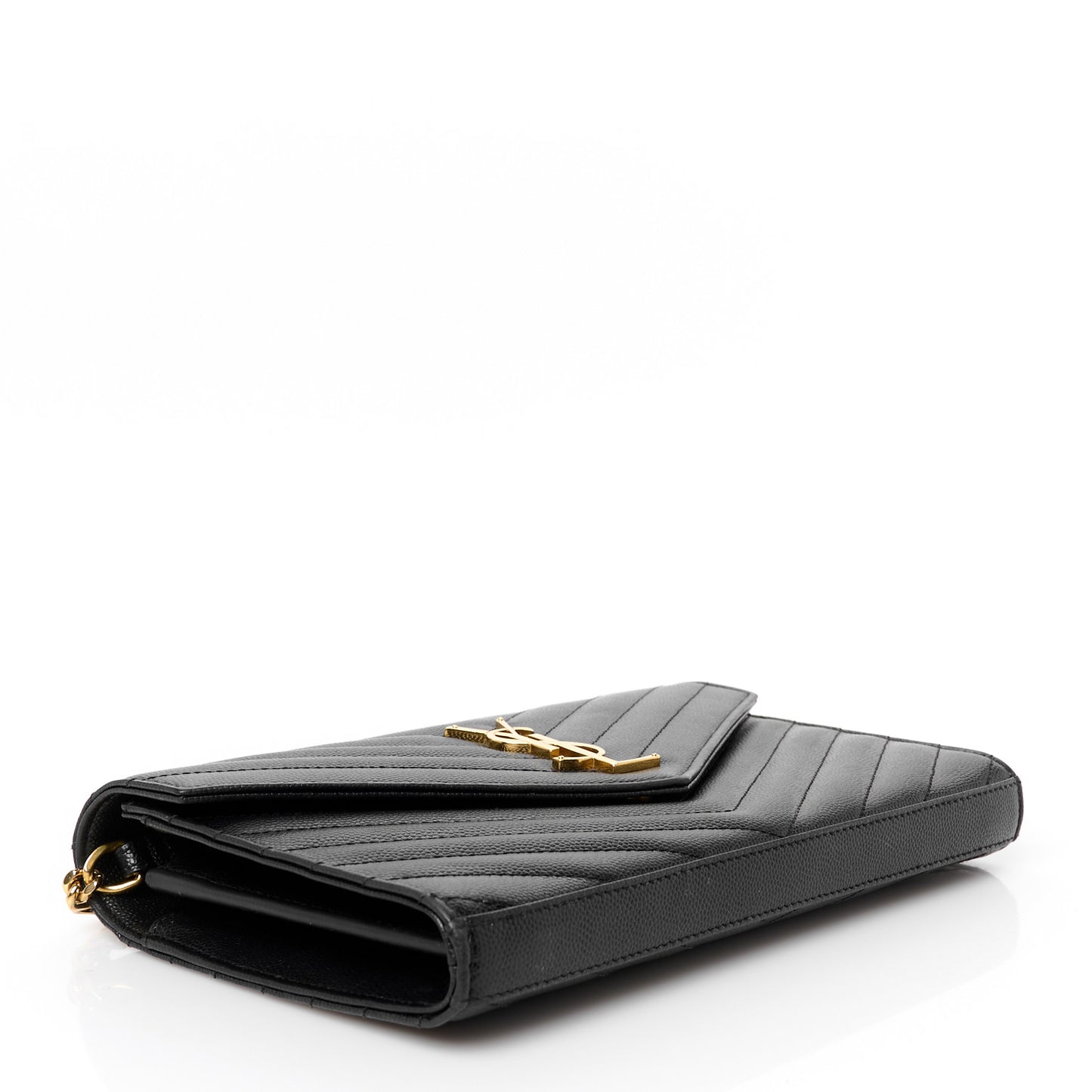 Grain De Poudre Matelasse Chevron Monogram Chain Wallet Black