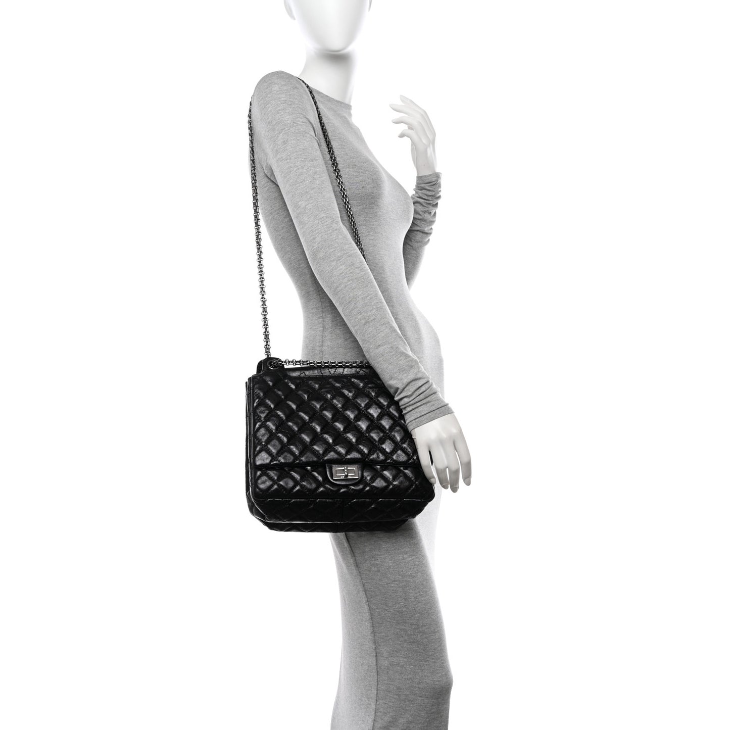 Metallic Aged Calfskin Quilted Reissue 2.55 Accordion Flap Black