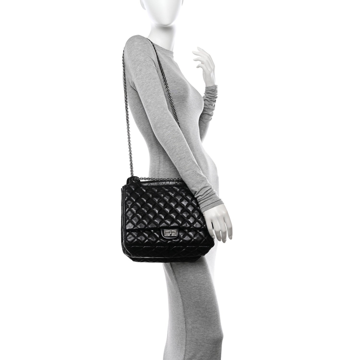 Chanel Metallic Aged Calfskin Quilted Reissue 2.55 Accordion Flap Black 2 of 11