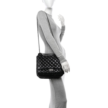 Chanel Metallic Aged Calfskin Quilted Reissue 2.55 Accordion Flap Black 2 of 11