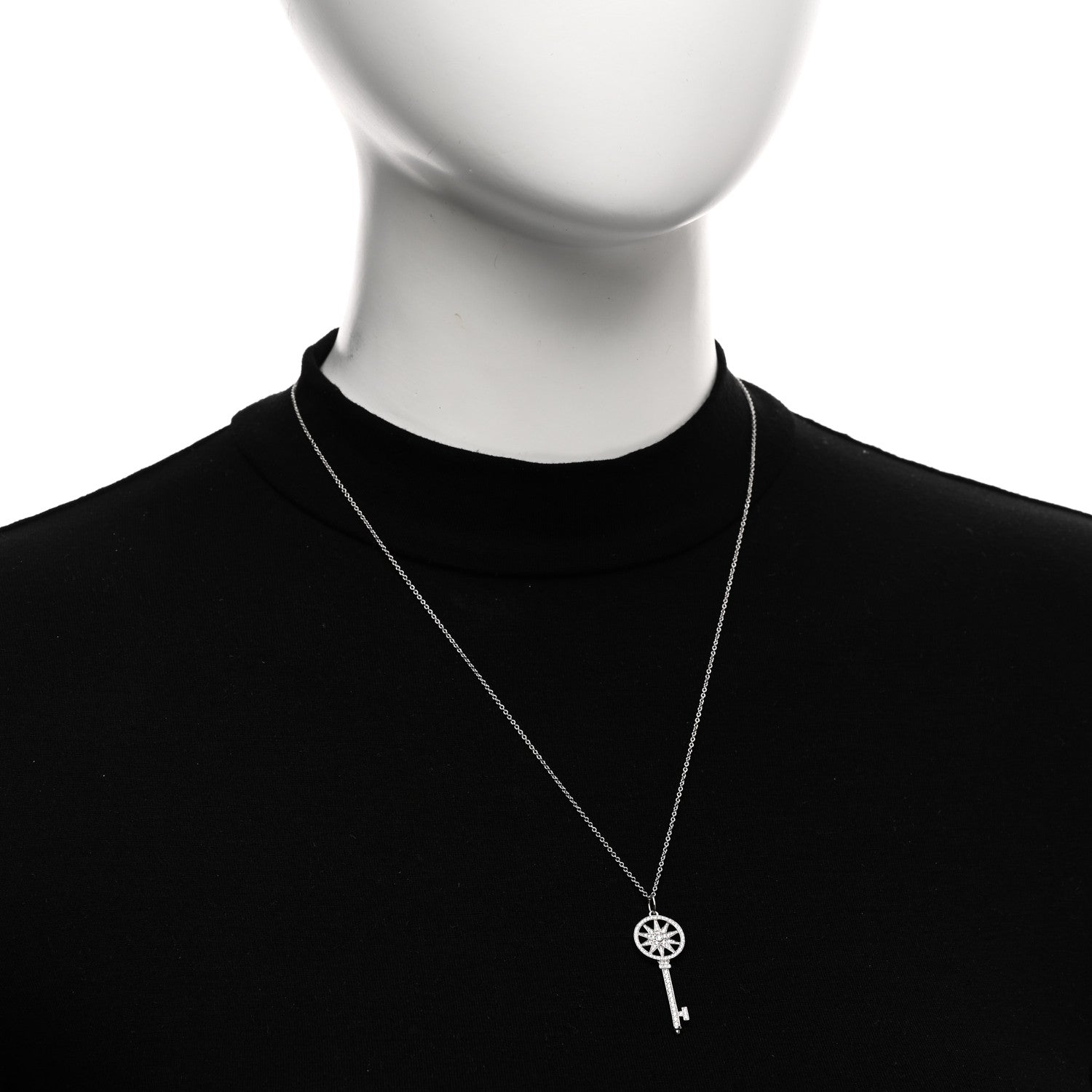 Tiffany Platinum 18K White Gold Diamond Star Key Pendant Necklace 2 of 5