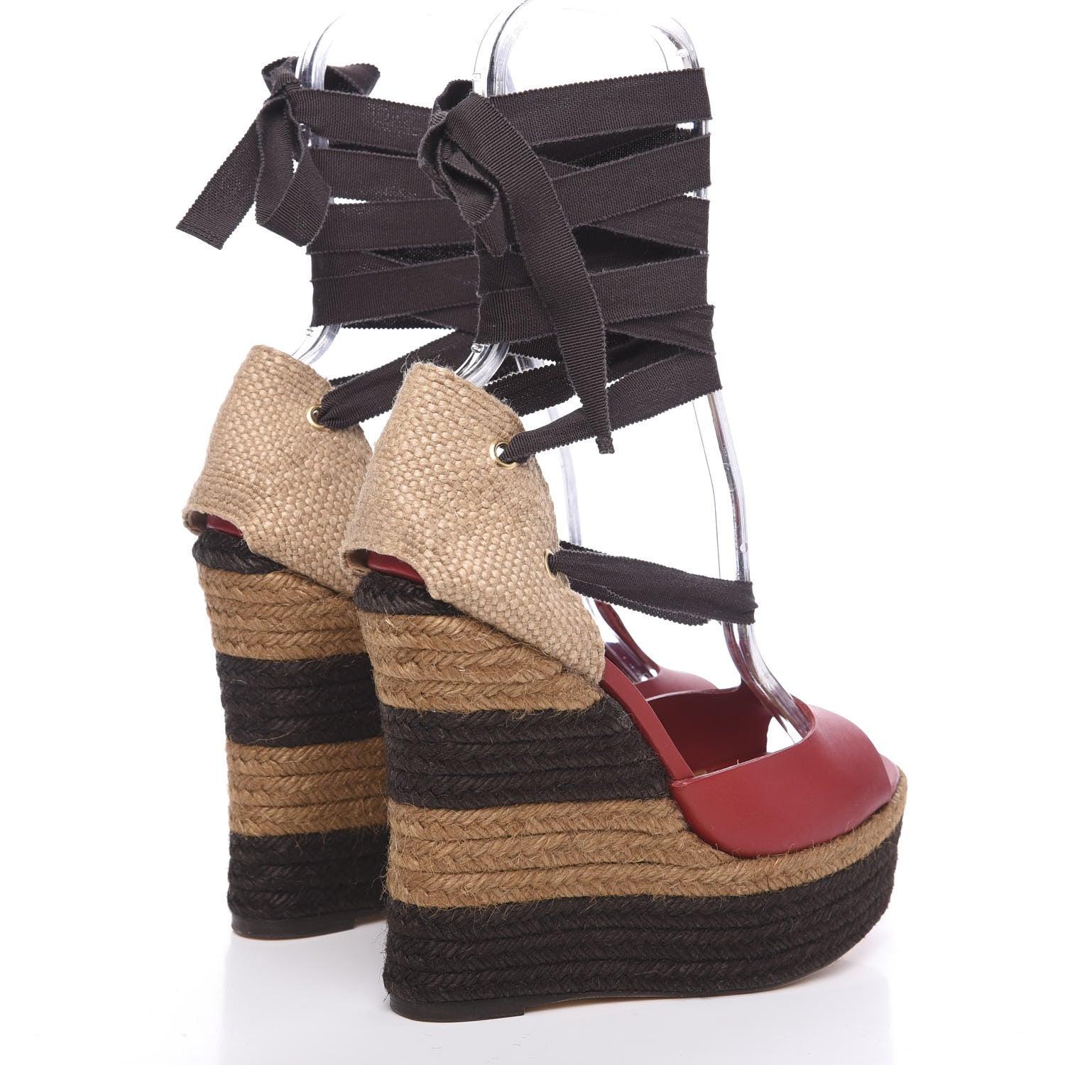 Fendi Vachetta Jute Nastro Espadrille Wedge Sandals 37.5 Rosso Moro 4 of 8