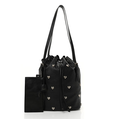 Saint Laurent Lambskin Medium Heart Studded Riva Bucket Bag Black 3 of 11