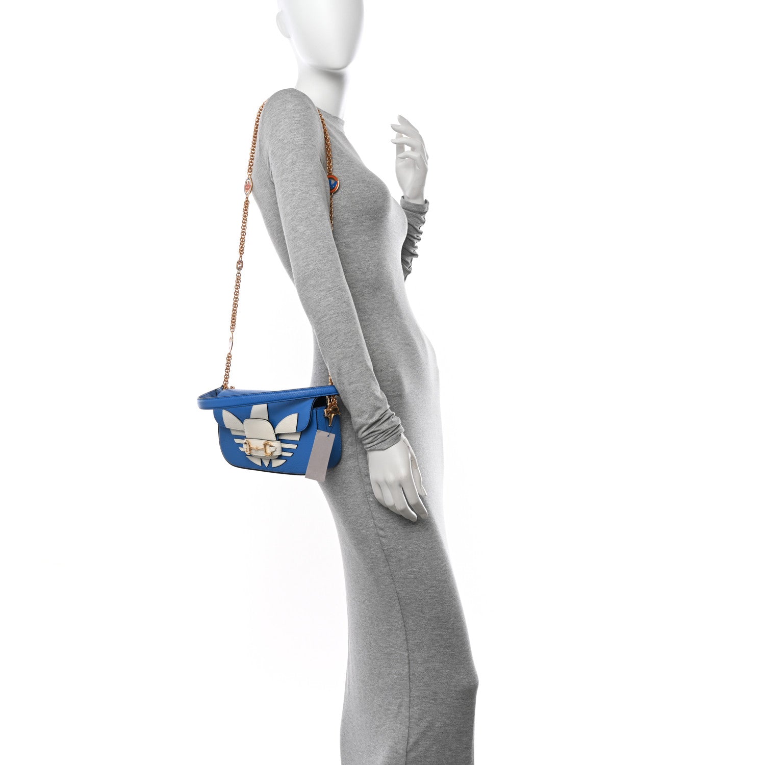 Gucci X ADIDAS Textured Dollar Calfskin Web Trefoil Mini Horsebit 1955 Shoulder Bag Blue Off Blue Off White Multi 2 of 10